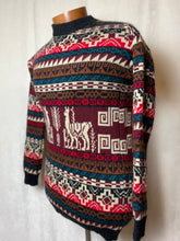 Load image into Gallery viewer, Burgundy and Turquoise Alpaca Sweater
