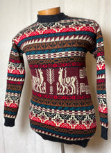 Load image into Gallery viewer, Burgundy and Turquoise Alpaca Sweater
