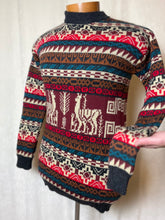 Load image into Gallery viewer, Burgundy and Turquoise Alpaca Sweater
